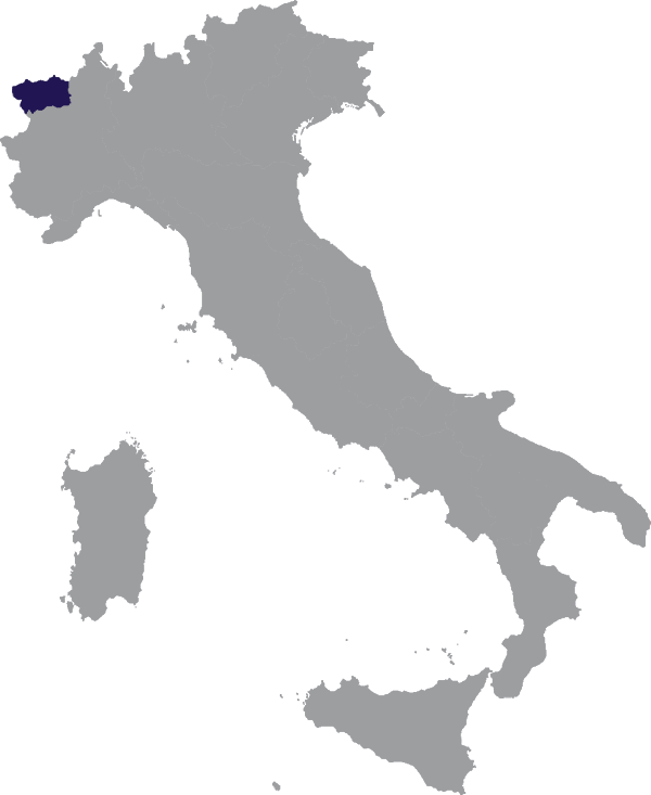Landkaart Italië grijs met regio De Aosta Vallei donkerblauw op transparante achtergrond - 600 * 733 pixels